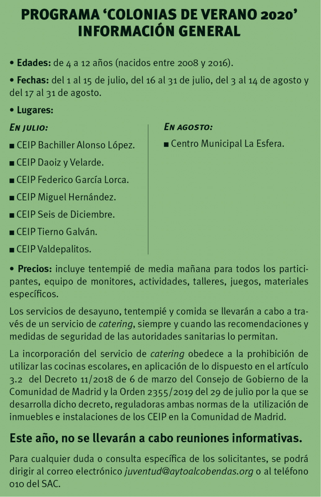 Alcobendas tendrá colonias urbanas este verano si la situación sanitaria lo permite Alcobendas tendrá colonias urbanas este verano si la situación sanitaria lo permite