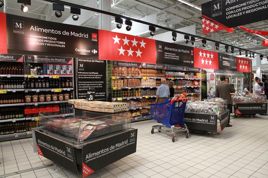 Inauguración Campaña de Alimentos de Madrid en Hipermercado Carrefour - Lineales de los productos de Madrid.