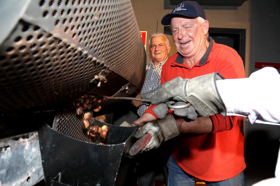 Fiesta del Mangosto de la Xuntanza de Galegos 2016 - Imagen de persona con las brasas de la hoguera, sacando las castañas asadas.
