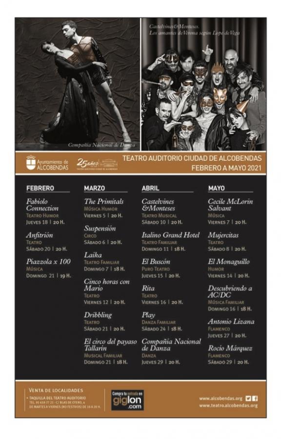 Programación del Teatro Auditorio Ciudad de Alcobendas. De febrero a mayo 2021.
