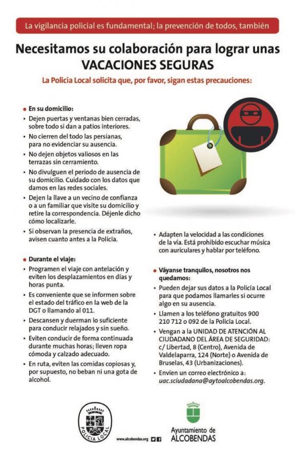 Vacaciones seguras. Necesitamos su colaboración.