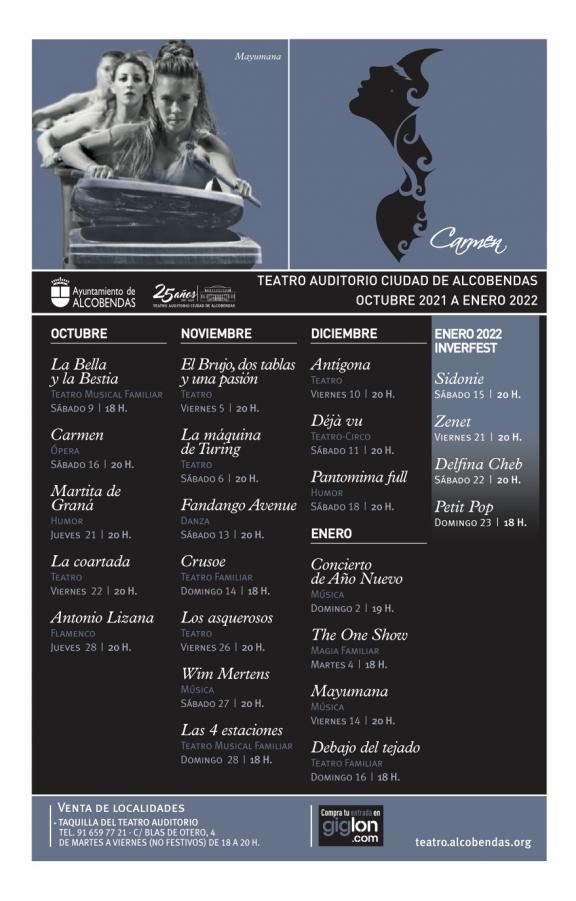 Programación del Teatro Auditorio Ciudad de Alcobendas. De octubre 2021 a enero 2022.