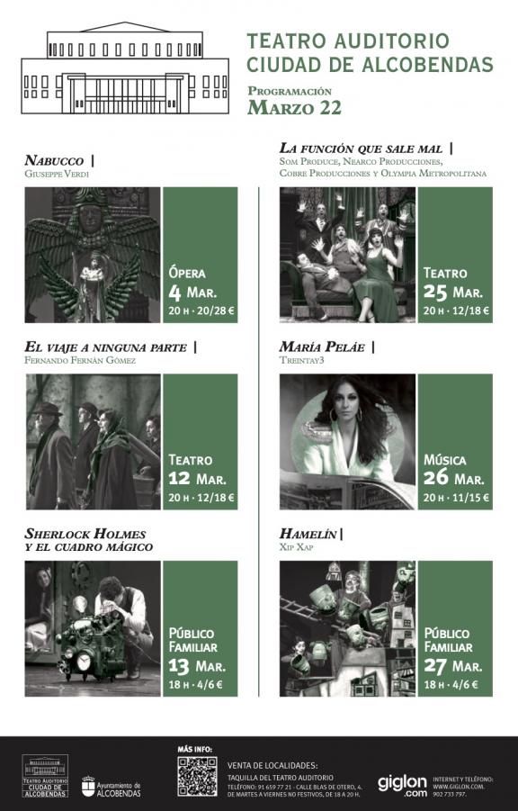 Programación del Teatro Auditorio Ciudad de Alcobendas. Marzo 2022.