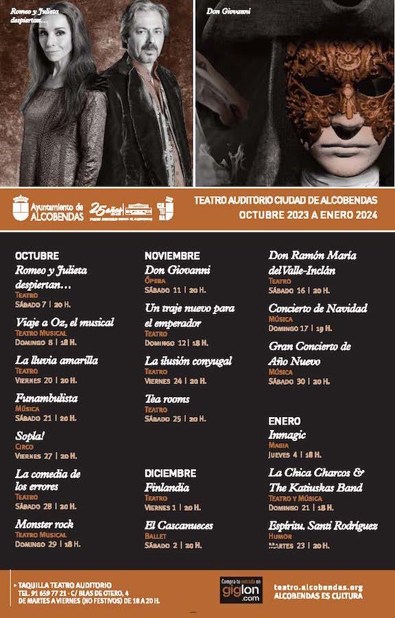 Programación del Teatro Auditorio Ciudad de Alcobendas. Octubre 2023 a enero 2024