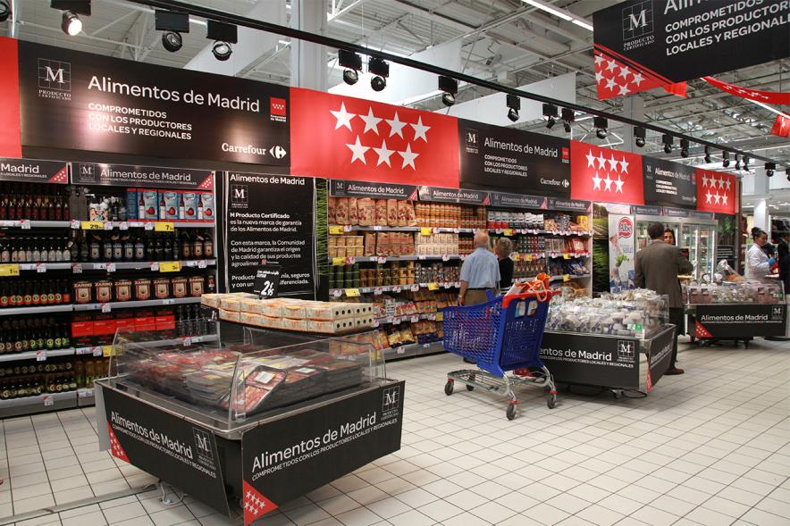 Inauguración Campaña de Alimentos de Madrid en Hipermercado Carrefour - Lineales de los productos de Madrid.