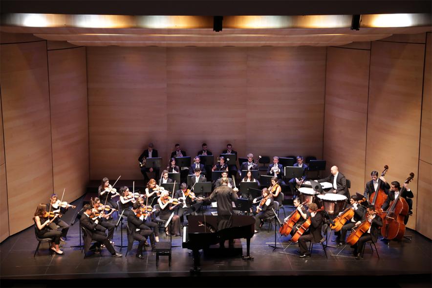 Concierto homenaje a las víctimas del terrorismo - Cenital de la orquesta en el  escenario.