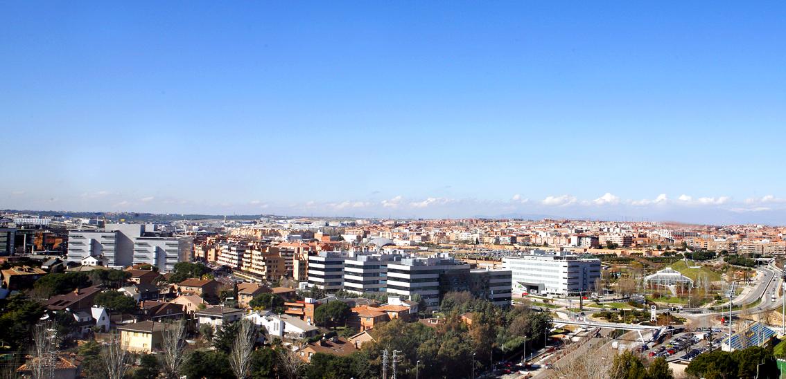 Alcobendas a vista de pájaro en dirección al Jardín de la Vega