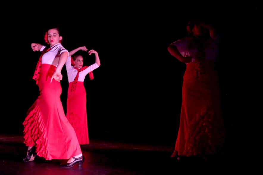 Día de Andalucía 2018 - Imagen de un grupo de bailarines de flamenco en el escenario en un  momento de su actuación.