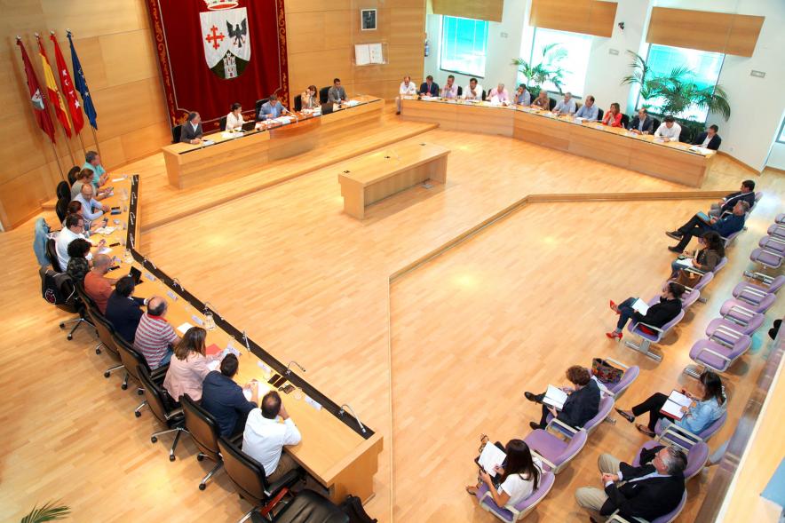 Vista cenital del salón de plenos durante la asamblea