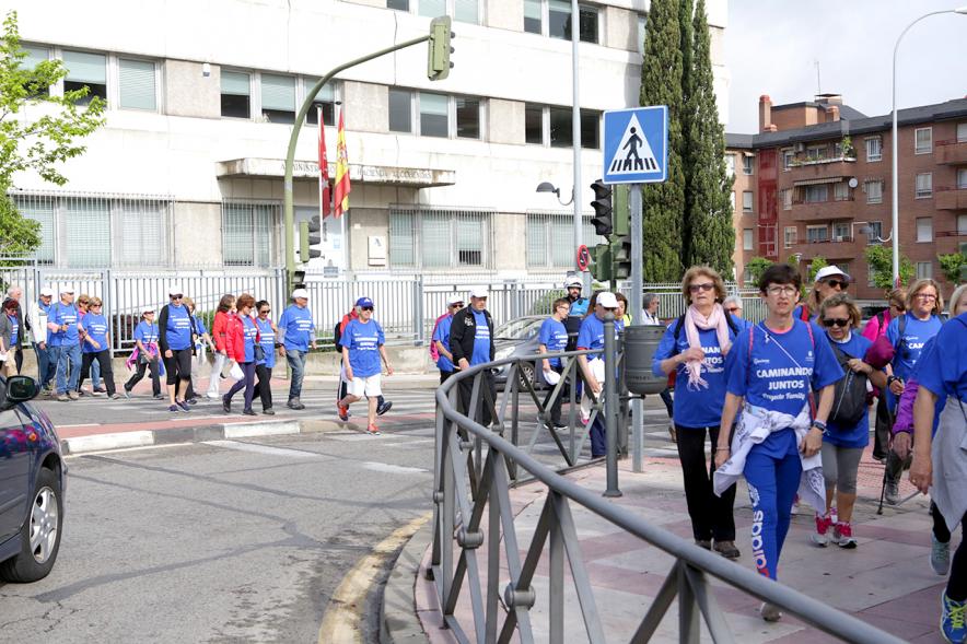 Semana del Mayor 2018 - Marcha Caminando Juntos - Imagen de los participantes en  un momento de la marcha cruzando un paso de cebra.