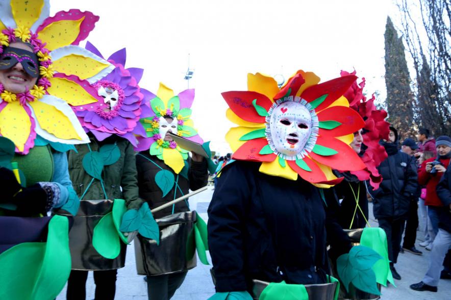 Desfile de Carnaval 2018 - Imagen de un grupo de personas disfrazadas de flores en un momento del desfile.