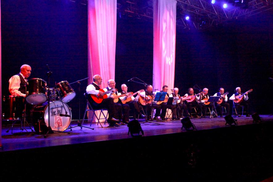 Baile de Carnaval de Mayores 2017 - Imagen de grupo de bandurrias en el escenario.