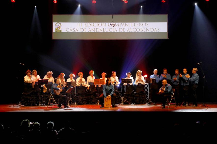 Concierto de Villancicos - Gala Campanilleros -  Plano general del escenario iluminado con el coro y los músicos.