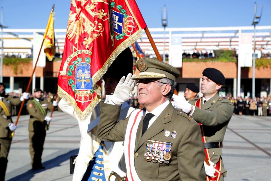 Detalle mando militar con bandera del cuerpo