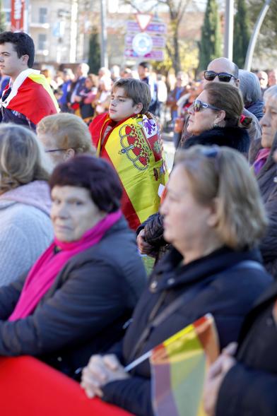 Detalle público asistente y niño envuelto en bandera