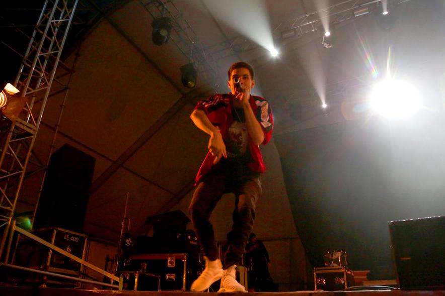 Artista dándolo todo en el escenario