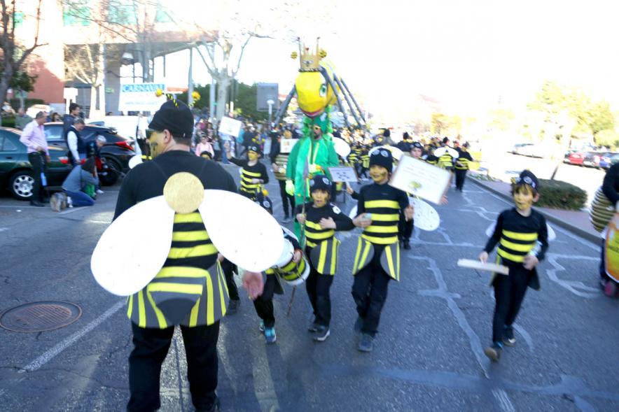 Desfile de Carnaval 2019 - Imagen de un momento del desfile donde estamos viendo al grupo del AMPA CEIP EMILIO CASADO disfrazados de avispas.
