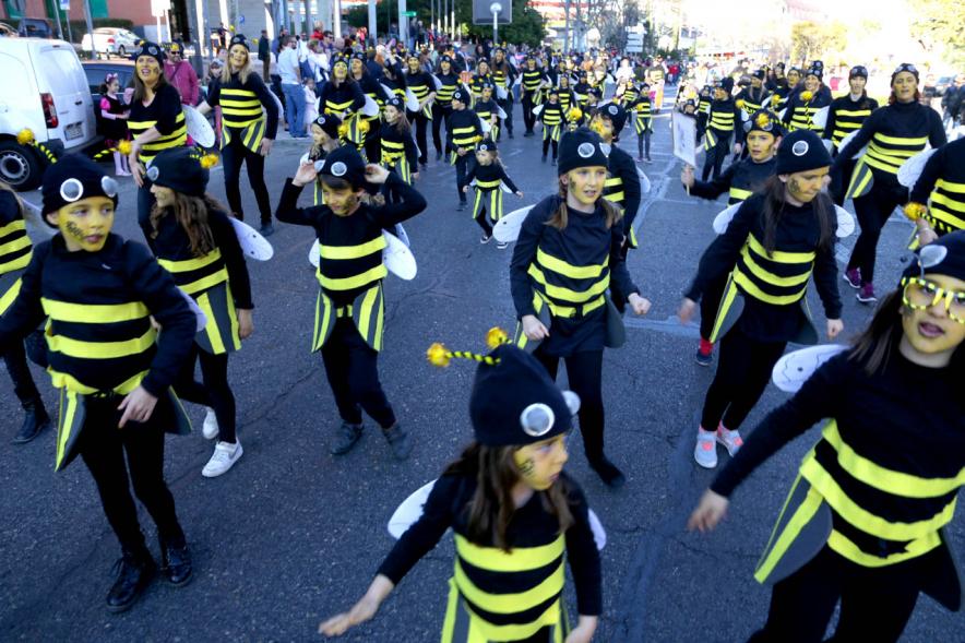 Desfile de Carnaval 2019 - Imagen de un momento del desfile donde estamos viendo al grupo del AMPA CEIP EMILIO CASADO disfrazados de avispas.