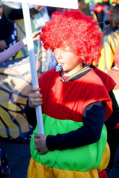 Desfile de Carnaval 2019 - Imagen de un niño disfrazados de gusano de colores.