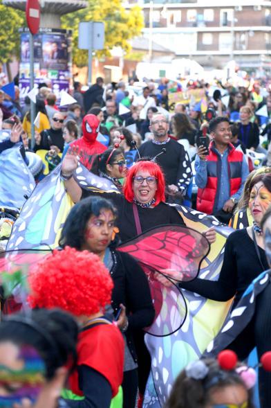 Desfile de Carnaval 2019 - Imagen de un momento del desfile donde estamos viendo al grupo del AMPA CEIP CASTILLA disfrazados de mariposas.