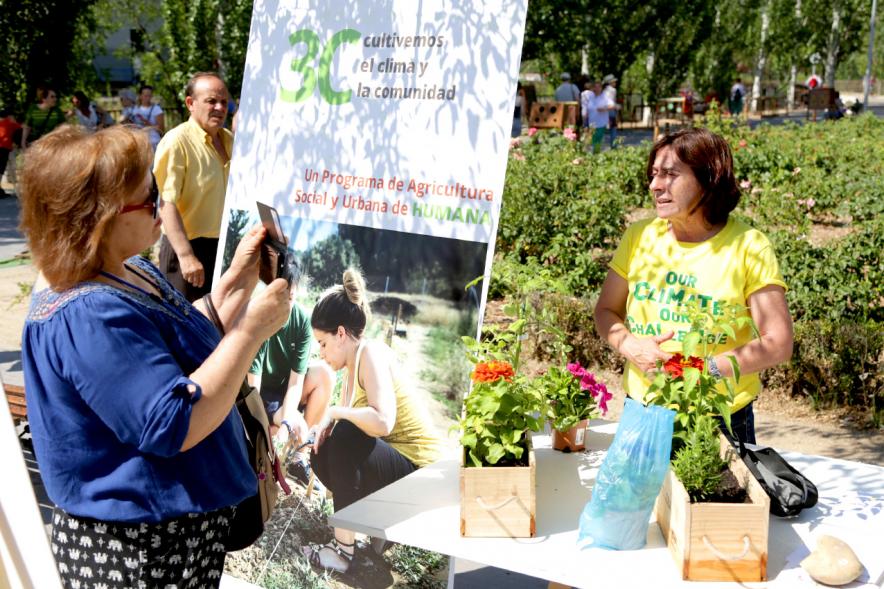 Día del Medio Ambiente y Actividades de Mayores en el Arroyo de la Vega - Imagen de gente repartiendo plantas para celebrar el Día del Medio Ambiente.