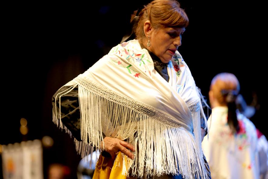 Actuación baile día de Extremadura 2017 Detalle señora con brazos en jarra