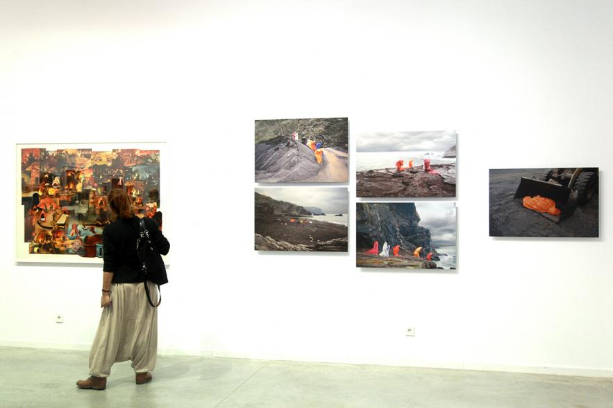 Inauguración de la Exposición "En lo Salvaje" en el Cantro de Arte - Persona mirando imágenes de la exposición.