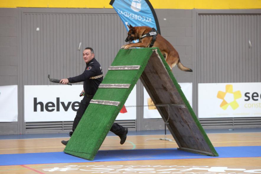 Iª Exhibición de la Unidad Canina de la Policía Local - Imagen de un policía junto a su perro en un momento de la exhibición.