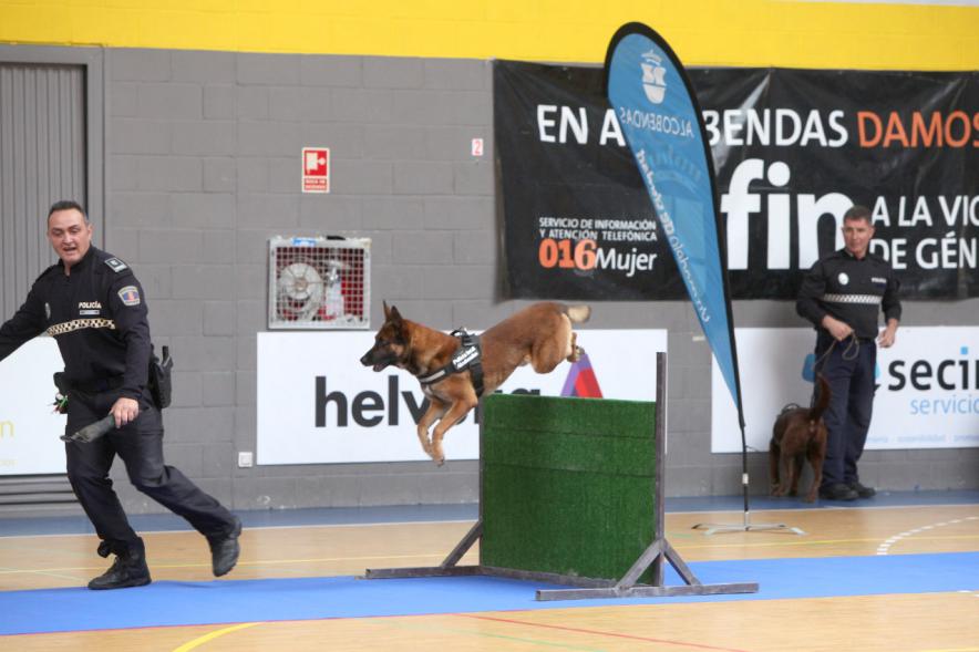 Iª Exhibición de la Unidad Canina de la Policía Local - Imagen de un policía junto a su perro en un momento de la exhibición.