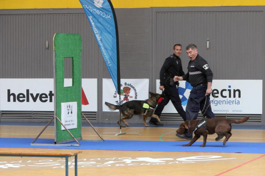 Iª Exhibición de la Unidad Canina de la Policía Local - Imagen de un policía junto a su perro en un momento de la exhibición.