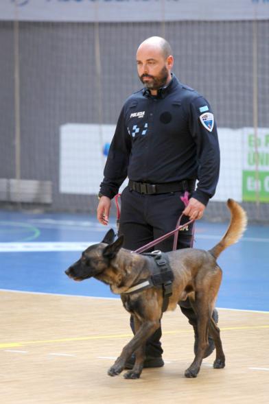 Iª Exhibición de la Unidad Canina de la Policía Local - Imagen de un policía junto a su perro en un momento de la exhibición.