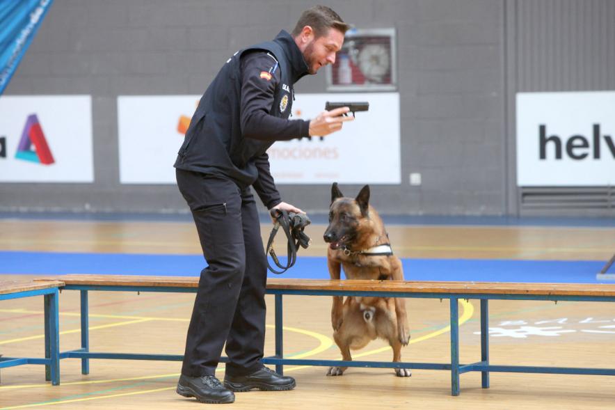 Iª Exhibición de la Unidad Canina de la Policía Local - Imagen de un policía junto a su perro en un momento de la exhibición.