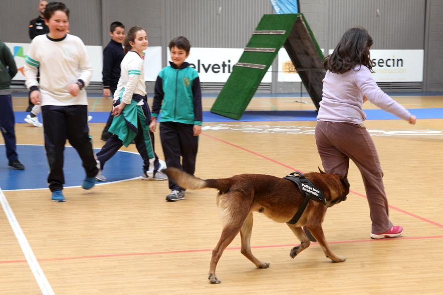 Iª Exhibición de la Unidad Canina de la Policía Local - Imagen de un momento de la exhibición en la que también participan unos niños.