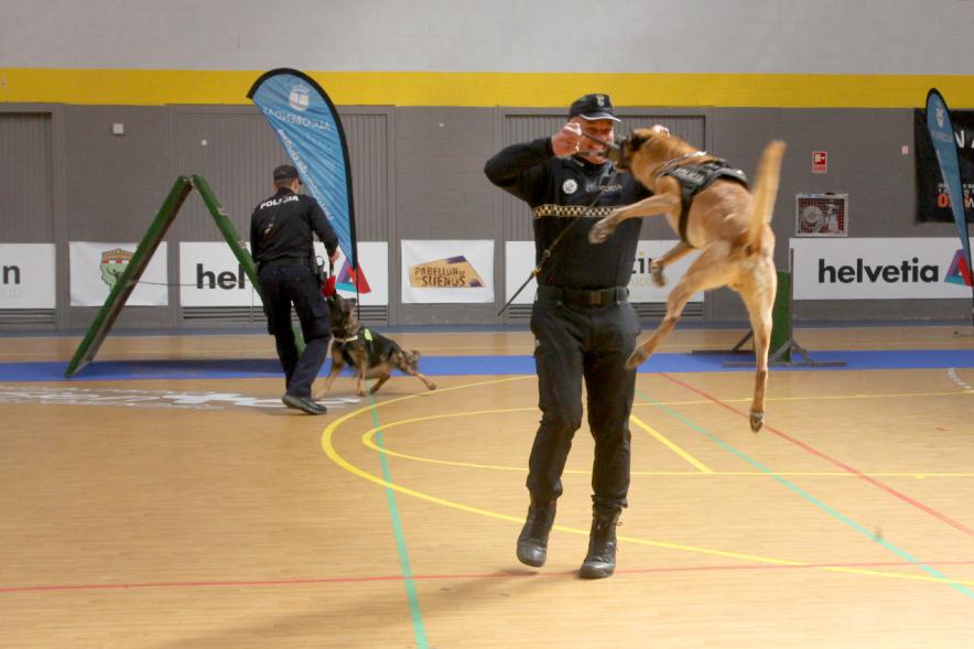 Iª Exhibición de la Unidad Canina de la Policía Local - Imagen de un policía junto a su perro en un momento de la exhibición.