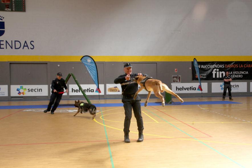 Iª Exhibición de la Unidad Canina de la Policía Local - Imagen de un policía junto a su perro en un momento de la exhibición.