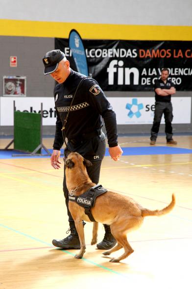 Iª Exhibición de la Unidad Canina de la Policía Local - Imagen de un policía junto a su perro en un momento de la exhibición.