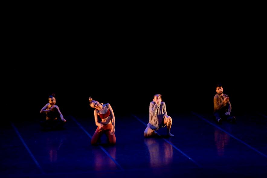 Gala VIIIº Certamen Día Mundial de la Danza ADAE - Grupo de bailarines sobre el escenario oscurecido.