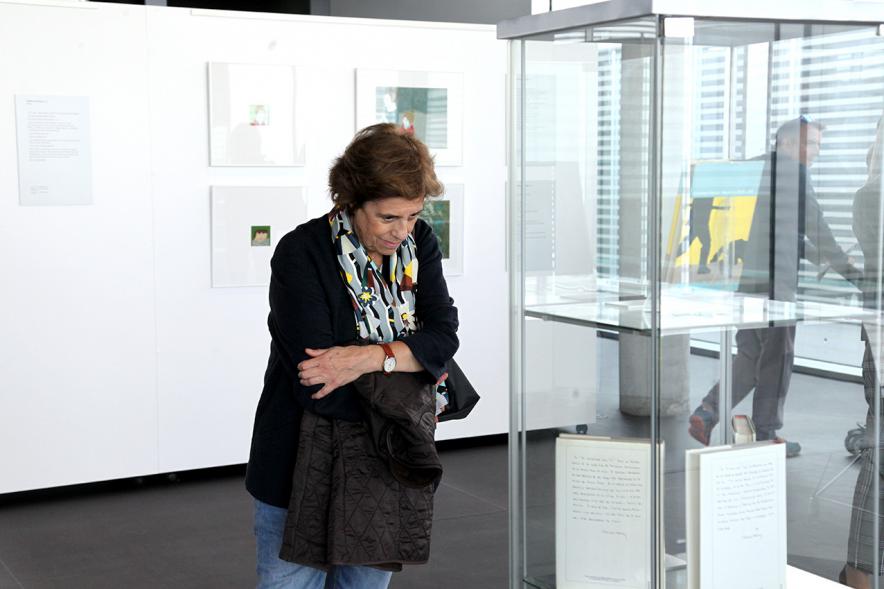 Inauguración Exposición Patria Común - Delibes Ilustrado - Imagen de una persona admirando las ilustraciones.