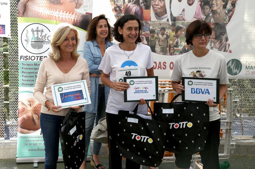 VIIª Carrera Solidaria Fundación Mary Ward - Imagen del pódium con las vencedoras con sus respectivos premios.