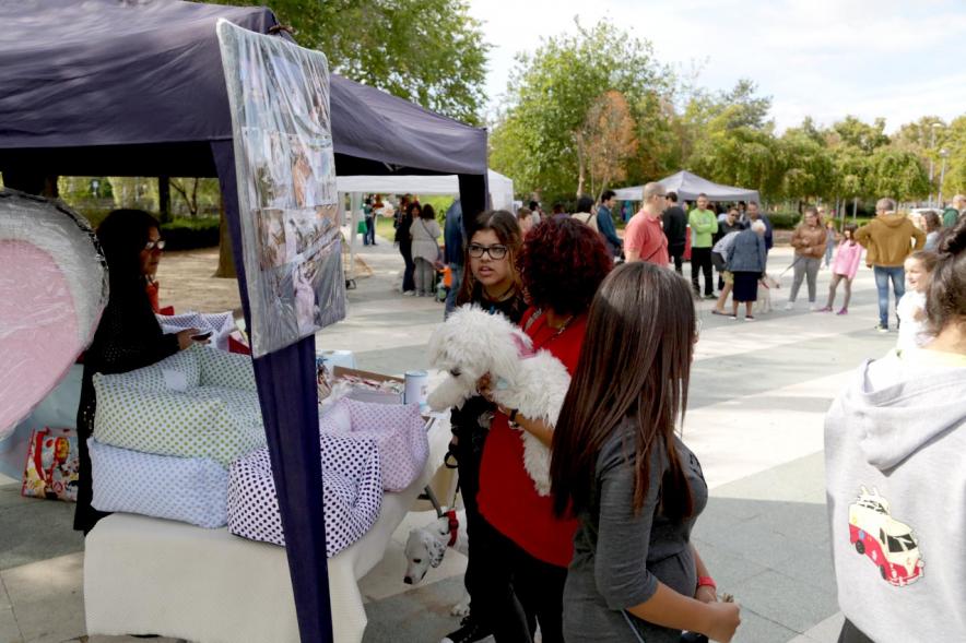 Feria de Adopción de Mascotas - Imagen de uno de los satands y público mirando.