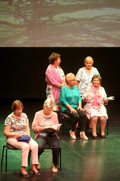 Semana del Mayor 2017 - Inauguración XXª Semana de las Personas Mayores - Imagen de varios grupos de señoras mayores en el escenario.