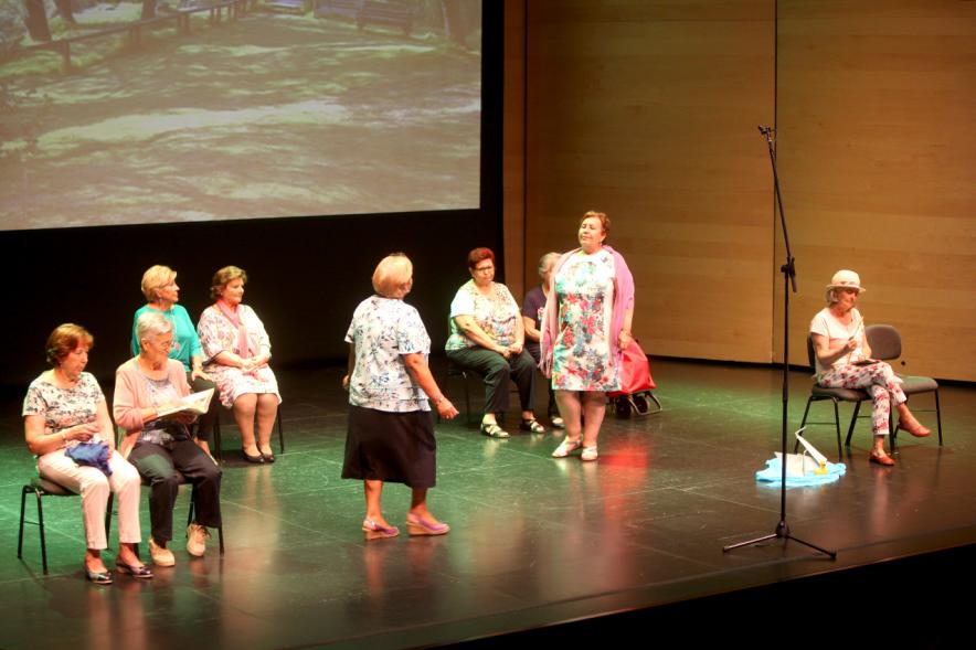 Semana del Mayor 2017 - Inauguración XXª Semana de las Personas Mayores - Imagen panorámica de varios grupos de señoras mayores en el escenario.