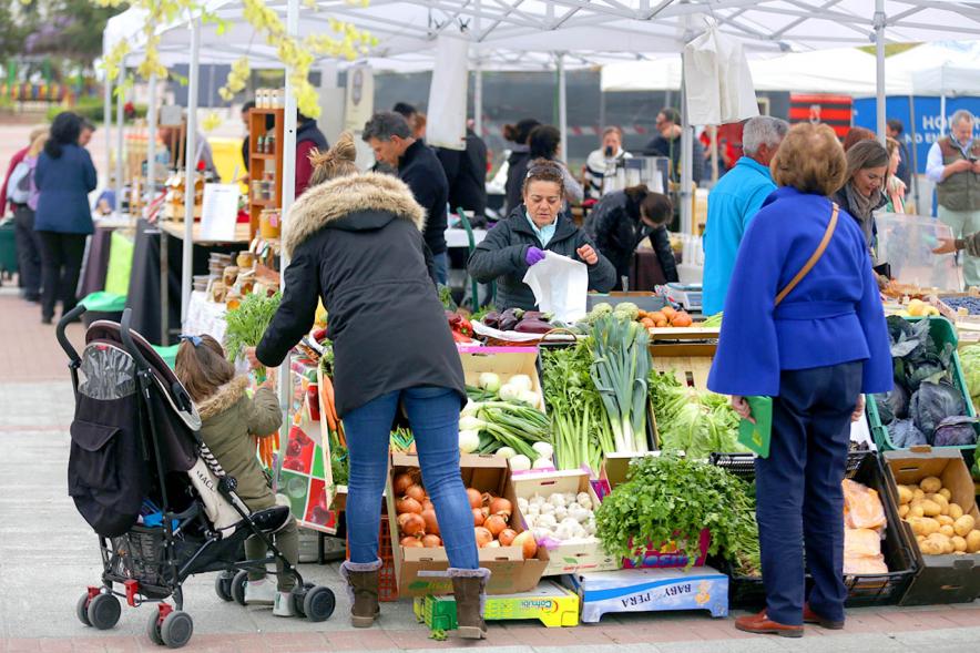 Visitantes en puesto de hortalizas. Mercado Agroecológico 2019