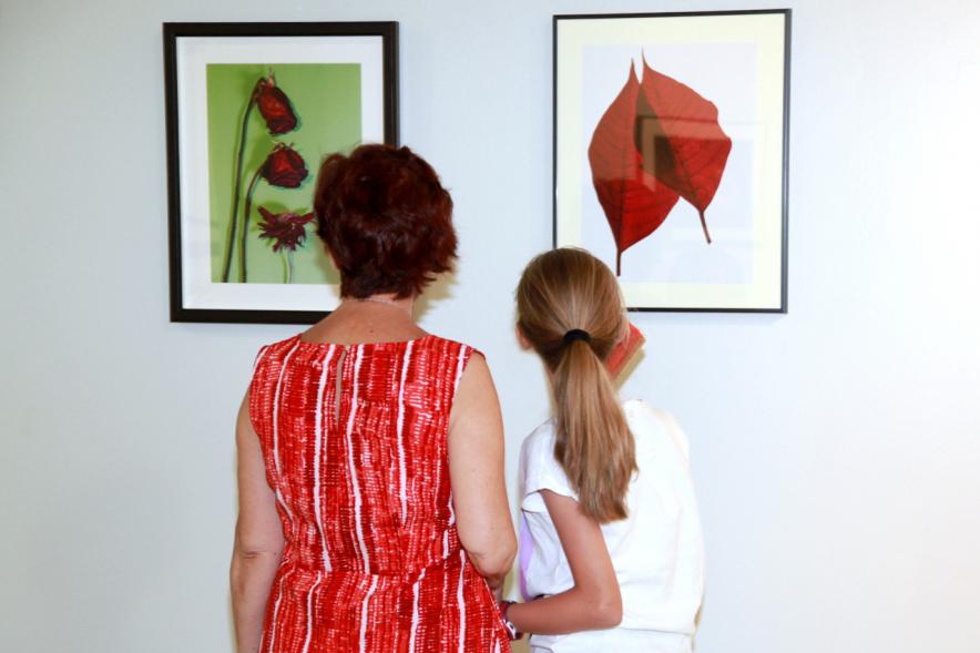 Inauguración Exposición "Objetos Iluminados" de A Contraluz -  Imagen de personas admirando unas fotografías de la exposición.