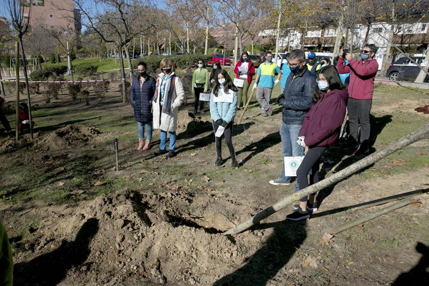 Plantación de Árboles por parte de Niños y Niñas del Consejo de la Infancia - Imagen del alcalde Sanchez Acera y corporativos municipales observando el lugar de la plantación.