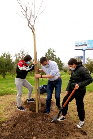 Alumnos del SEIS Aldebarán V. plantando un árbol.