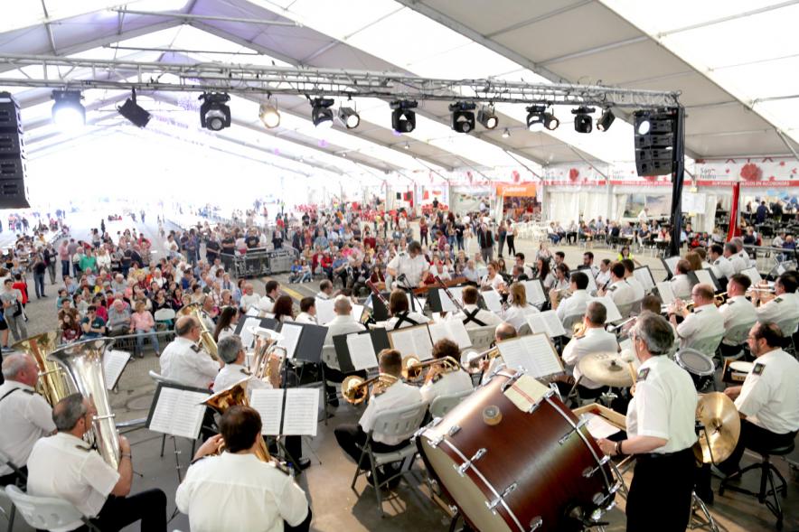 Banda de música vista desde detrás del escenario