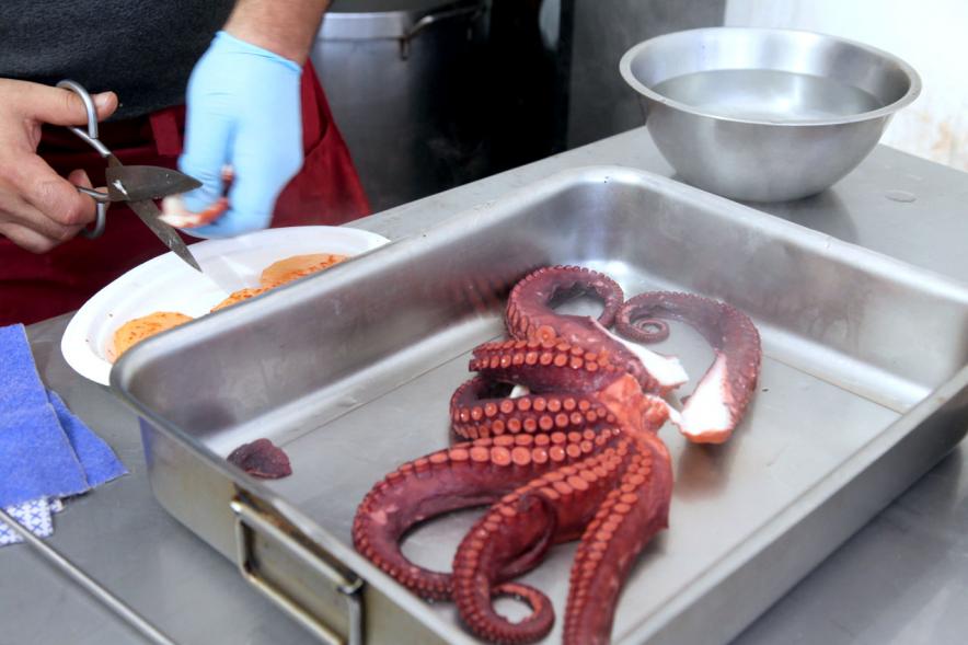 Semana Cultural Xuntanza de Galegos - Inauguración de la Romeria del Pulpo y el Mejillón - Imagen de un pulpo cocido.