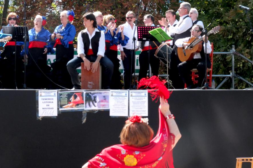 XXIV Romería Andaluza - Imagen de la actuación de un coro rociero y mujer vestida de andaluza, bailando.