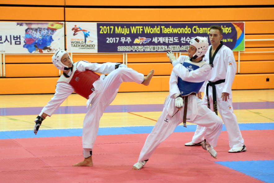 Exhibición Internacional de Taekwondo - Imagen de dos taekwondistas durante la exhibición.